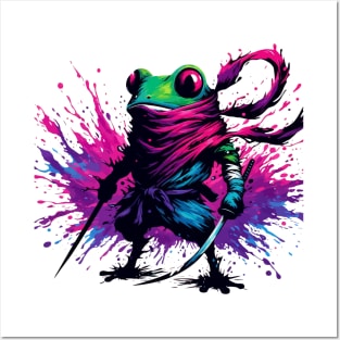 Cool Japanese Ninja Samurai Frog Ink Splash Art Posters and Art